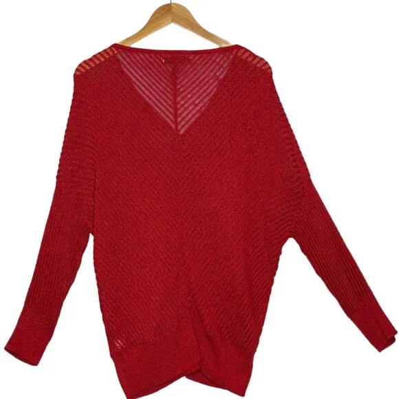 JLO Jennifer Lopez V neck Sparkle Sheer Sweater w/APT Red Cami Both XL - Picture 5 of 16
